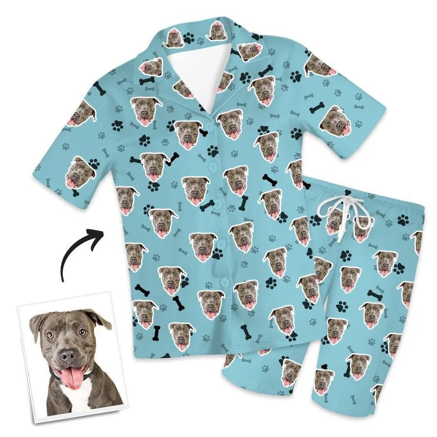 Custom Dog Face On Short Sleeved And Pants With Face Paw Bone Pajamas