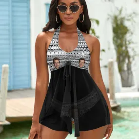 Custom Face Boyfriend Women's Strappy Neck Dress Swimsuit - Bohemia