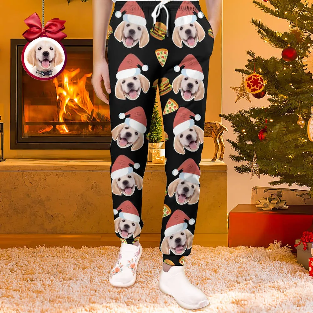 Custom Face Christmas Sweatpants Unisex Joggers with Pizza and Burger