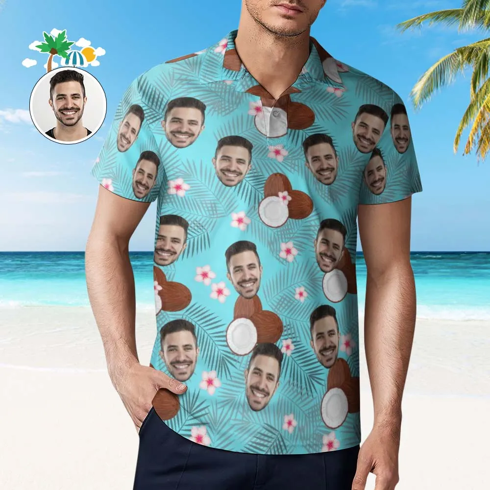 Custom Face Coconut Polo Shirt Men's Personalized Hawaiian Golf Shirts