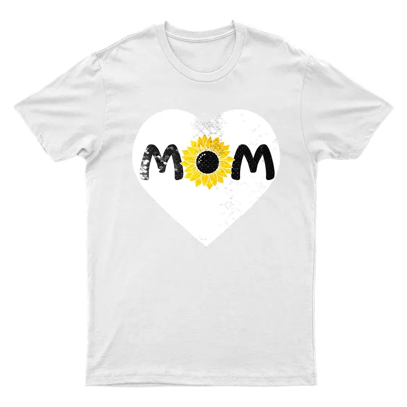 Custom Photo Sunflower DIY Heart Flip Sequin T-shirt Unisex Shirt Cotton Sequin Tee Mother's Day Gifts