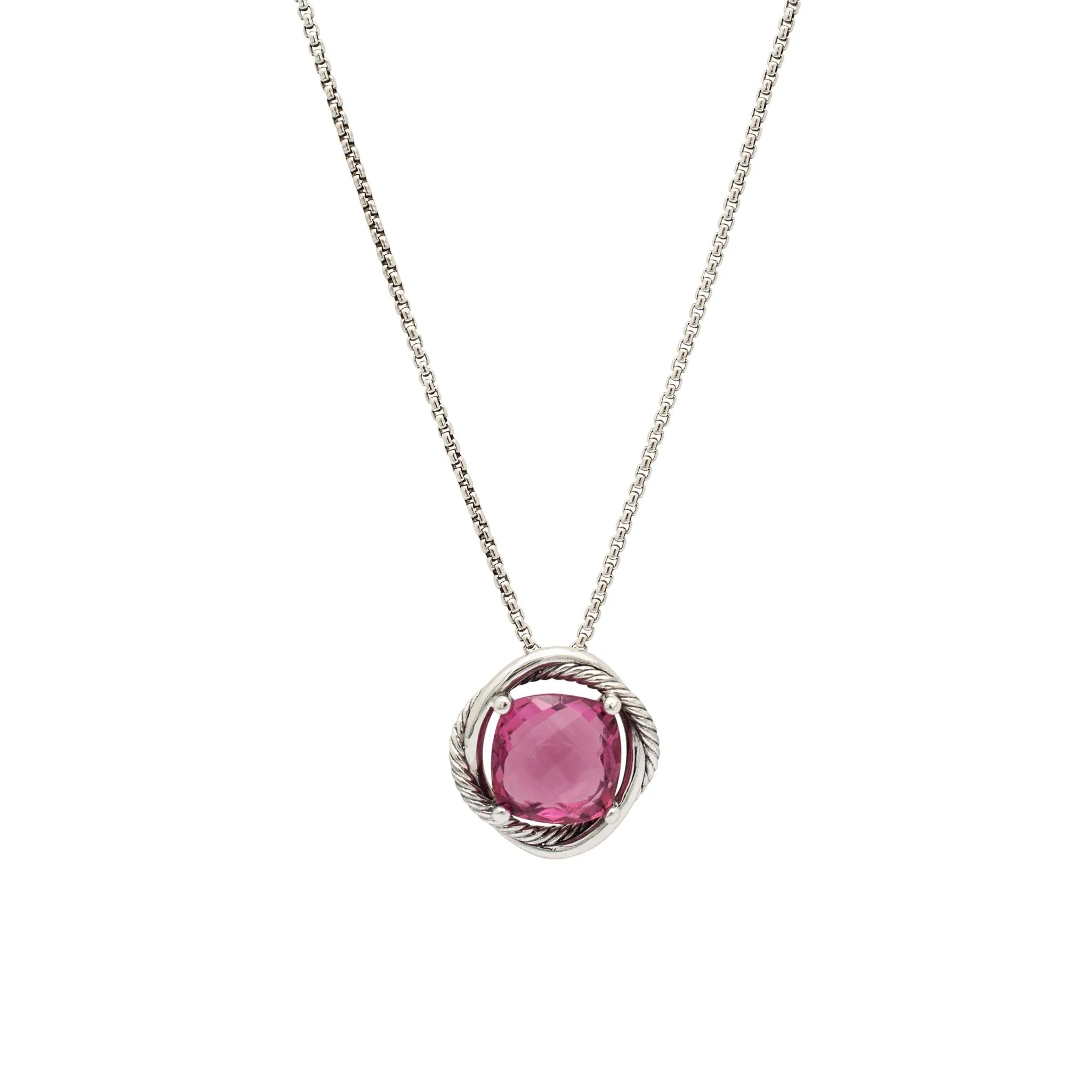 David Yurman Ladies 925 Sterling Silver Infinity Pink Tourmaline Pendant Necklace