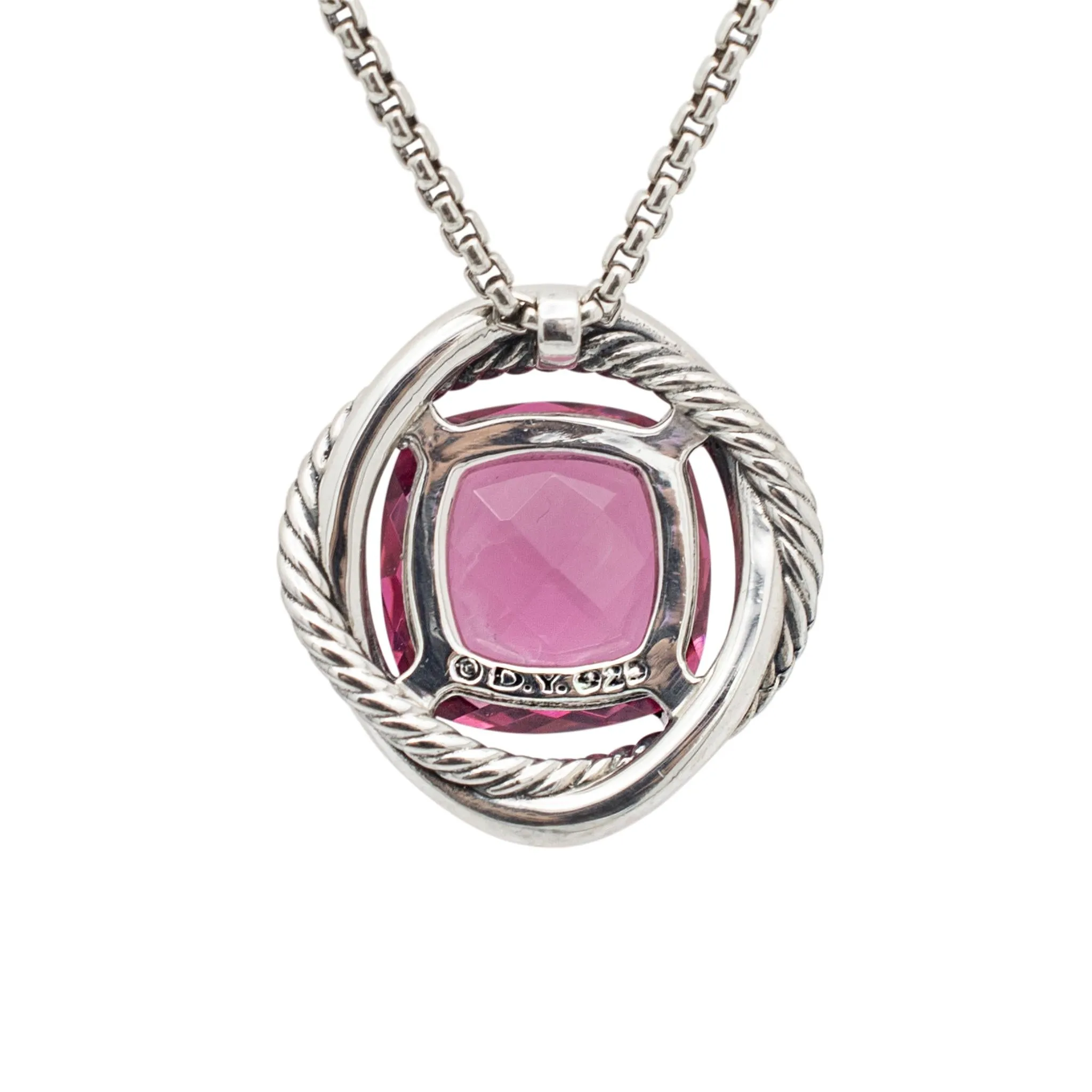 David Yurman Ladies 925 Sterling Silver Infinity Pink Tourmaline Pendant Necklace