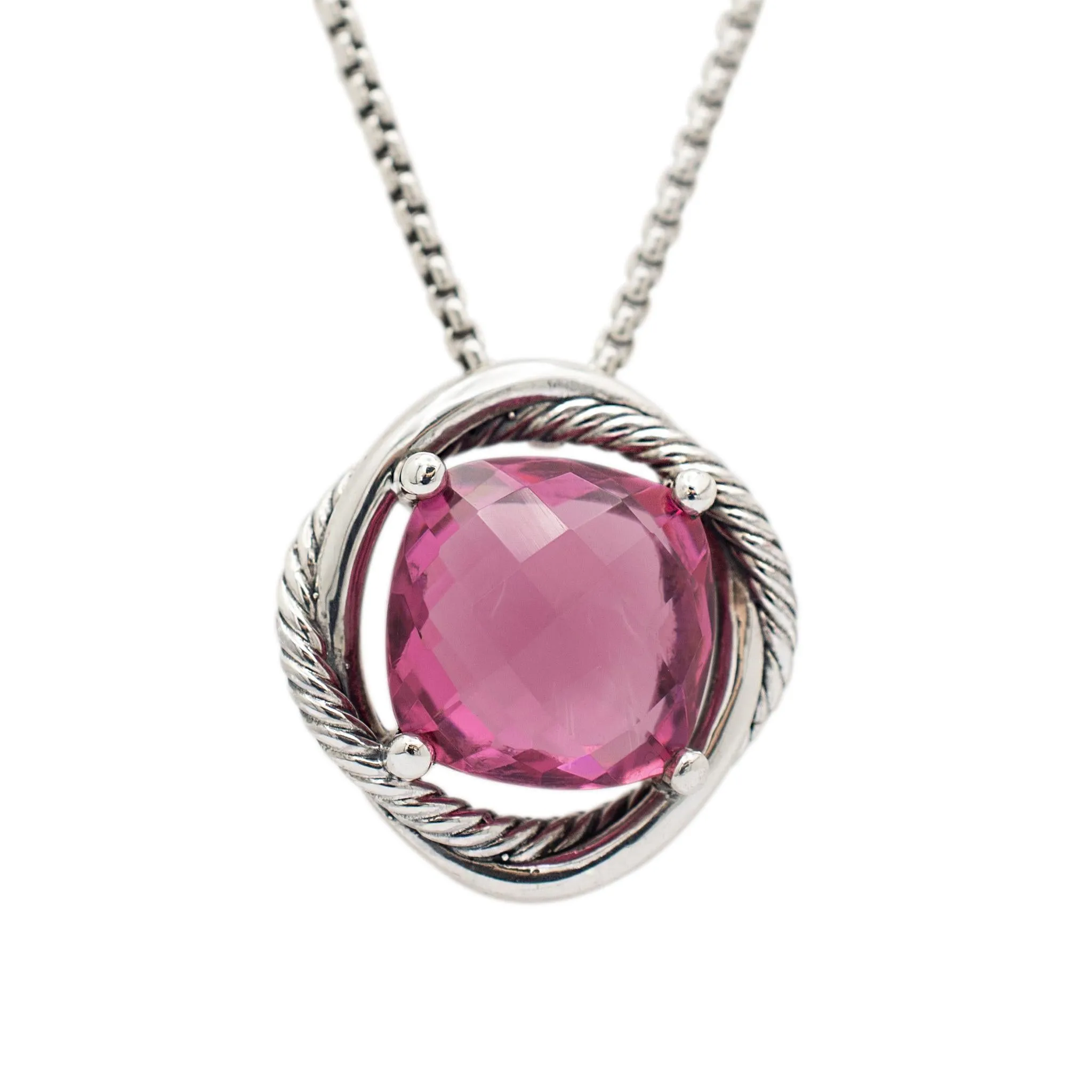 David Yurman Ladies 925 Sterling Silver Infinity Pink Tourmaline Pendant Necklace