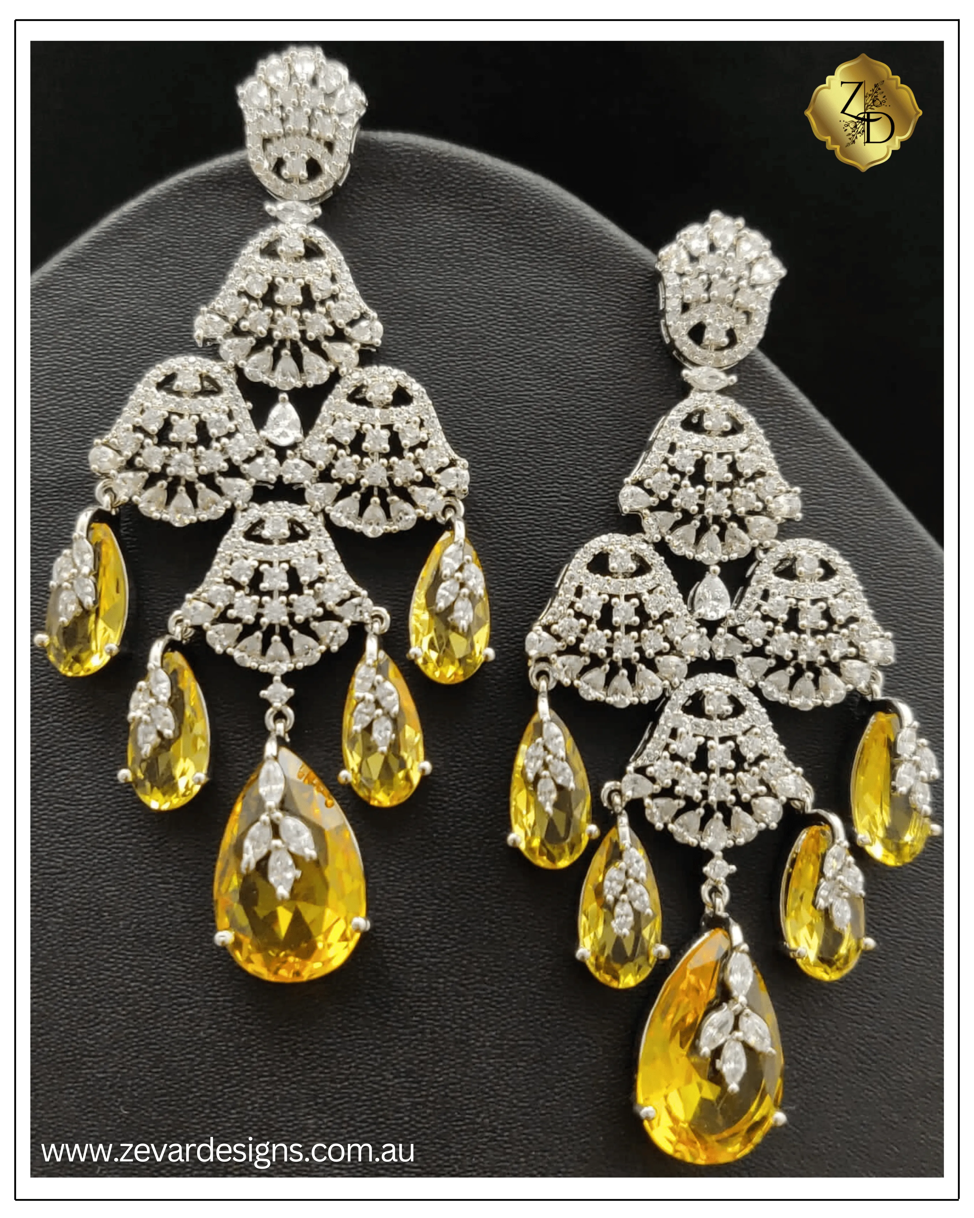 Designer Crystal AD Earrings - Crystal Yellow