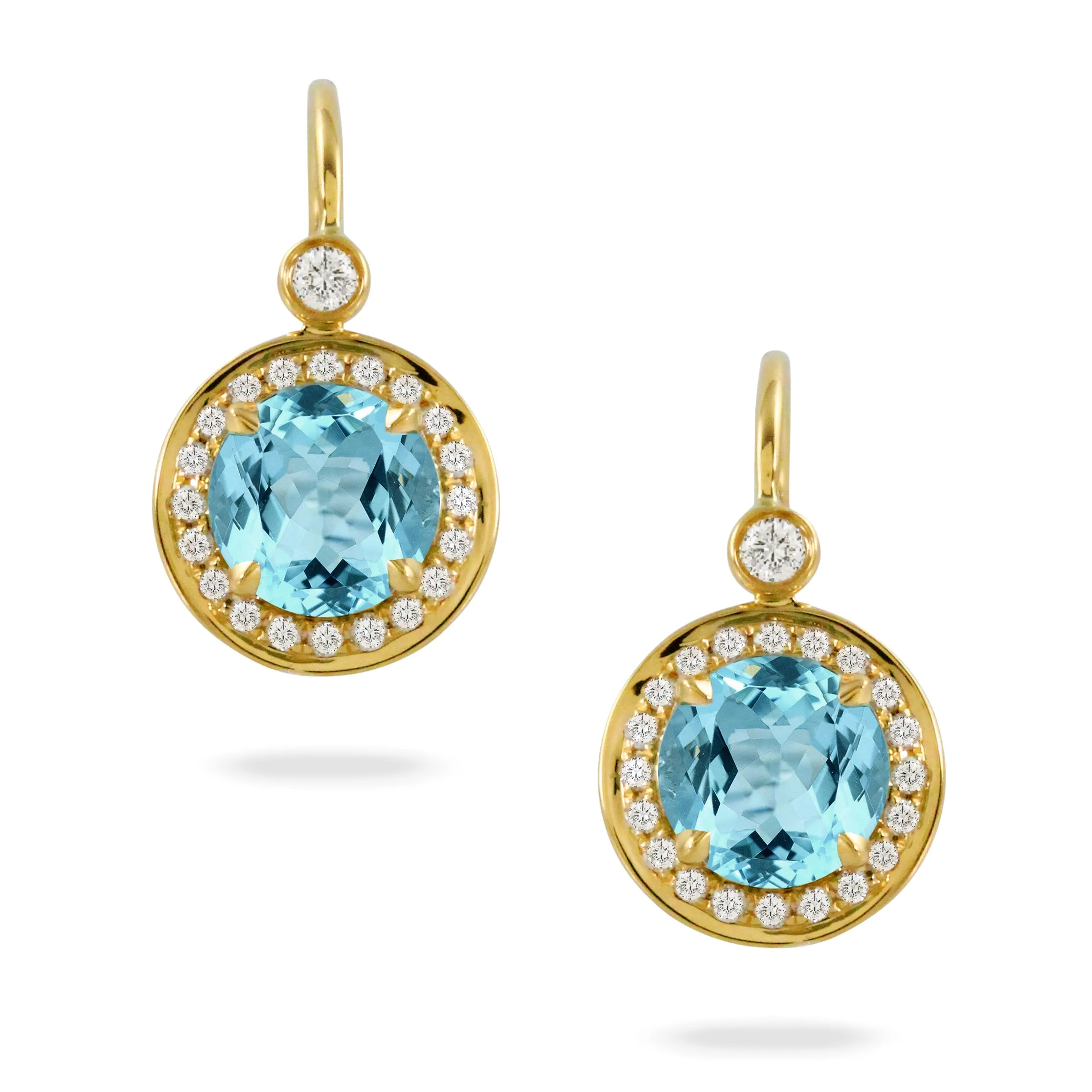 Doves Sky Blue Topaz & Diamond Halo French Wire Drop Earrings