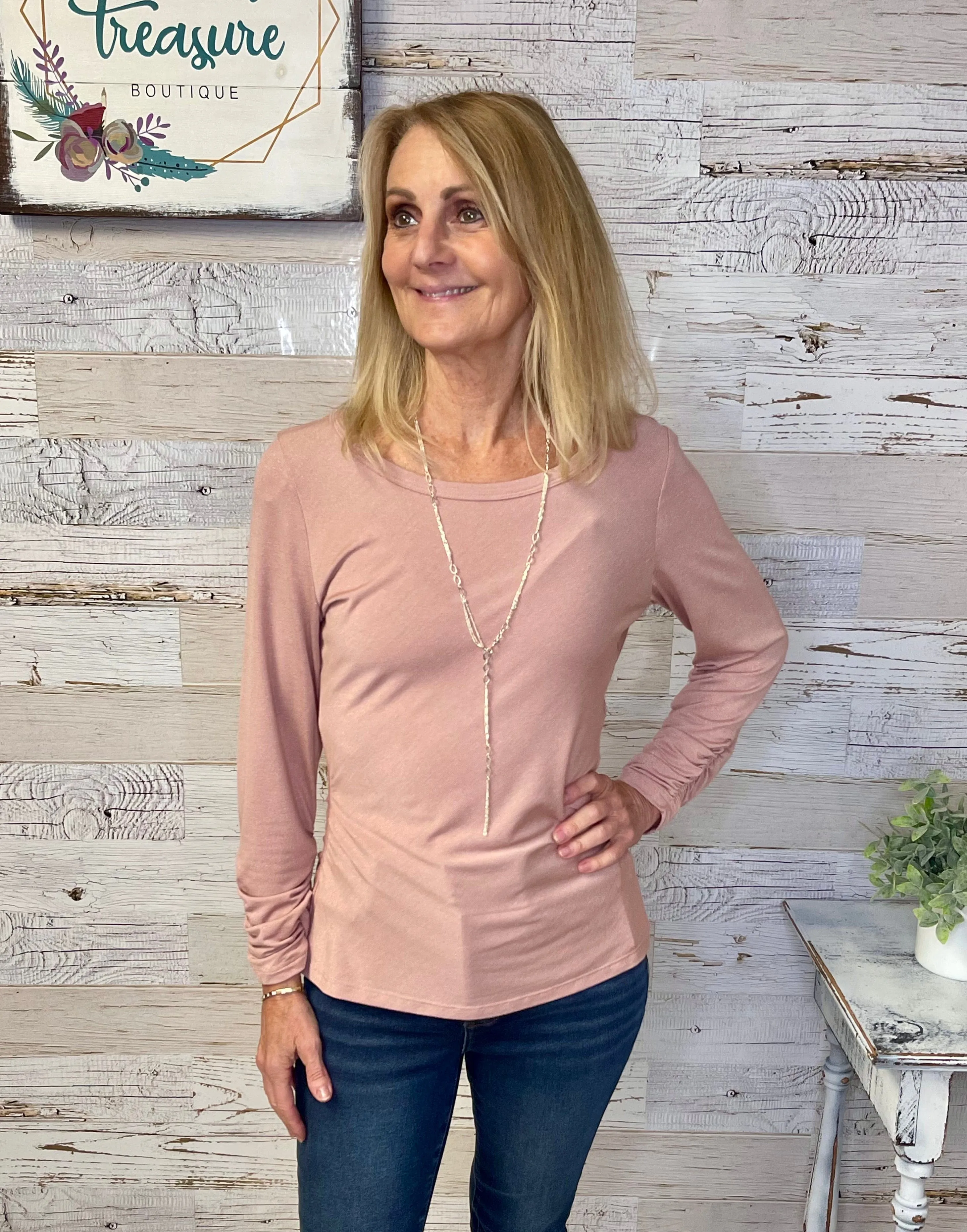 Dusty Pink Side Ruched Top