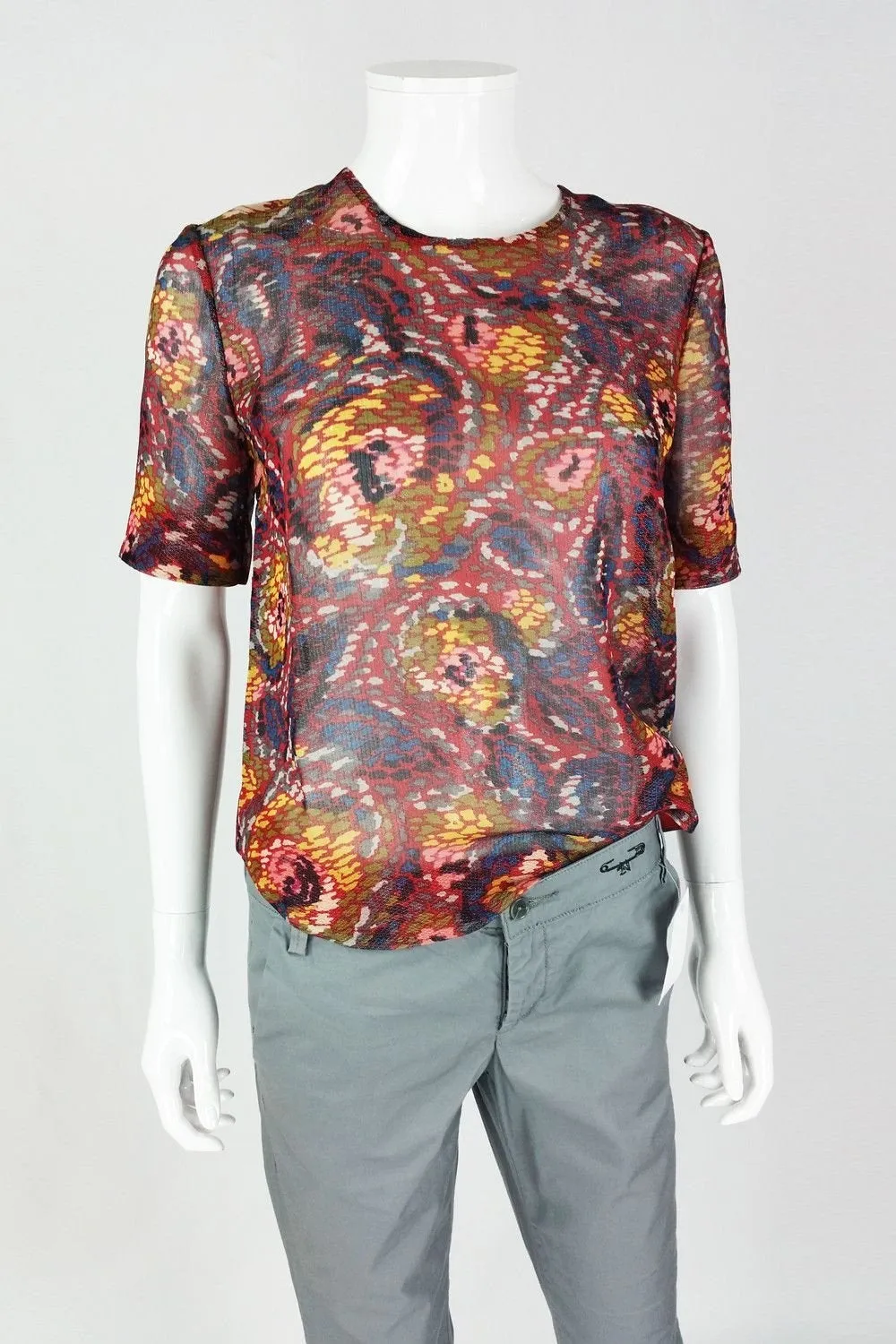 ELIZABETH & JAMES Piper Red Floral Print T-Shirt Top (UK 8)