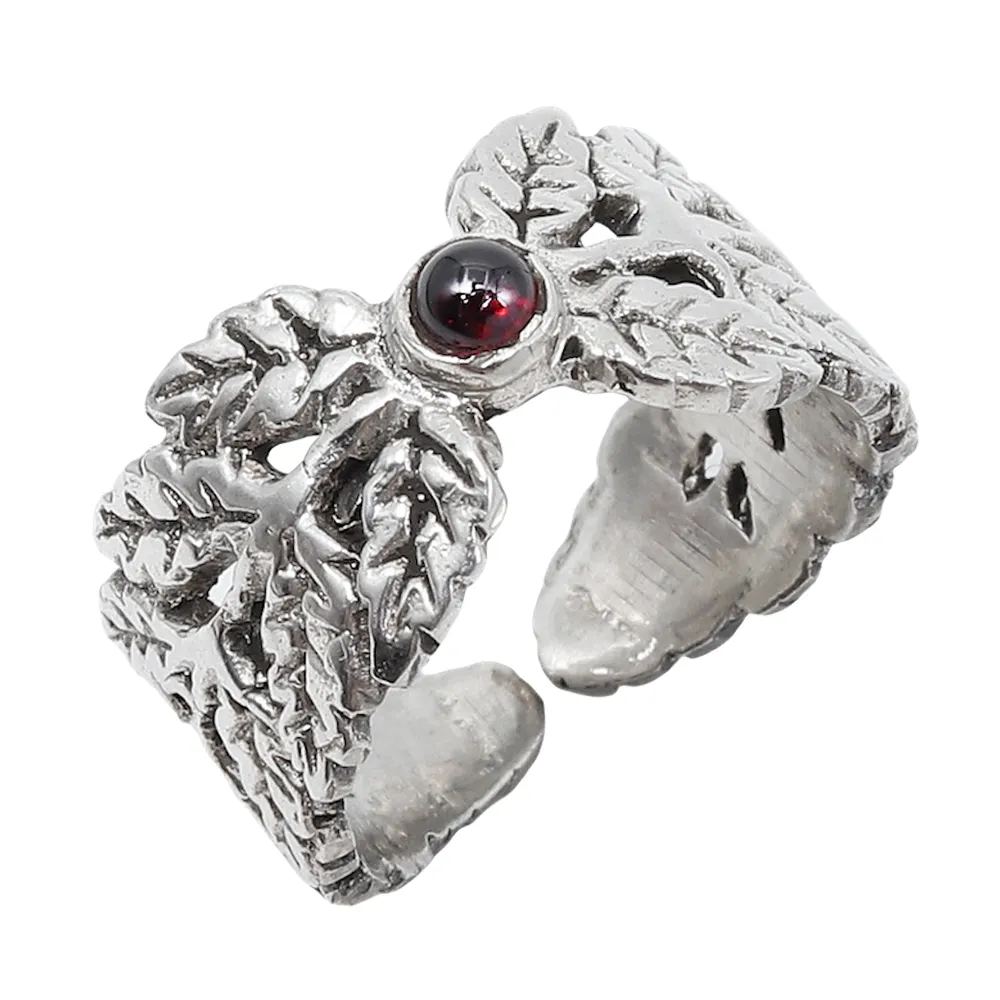 Fern Cradle Garnet Ring