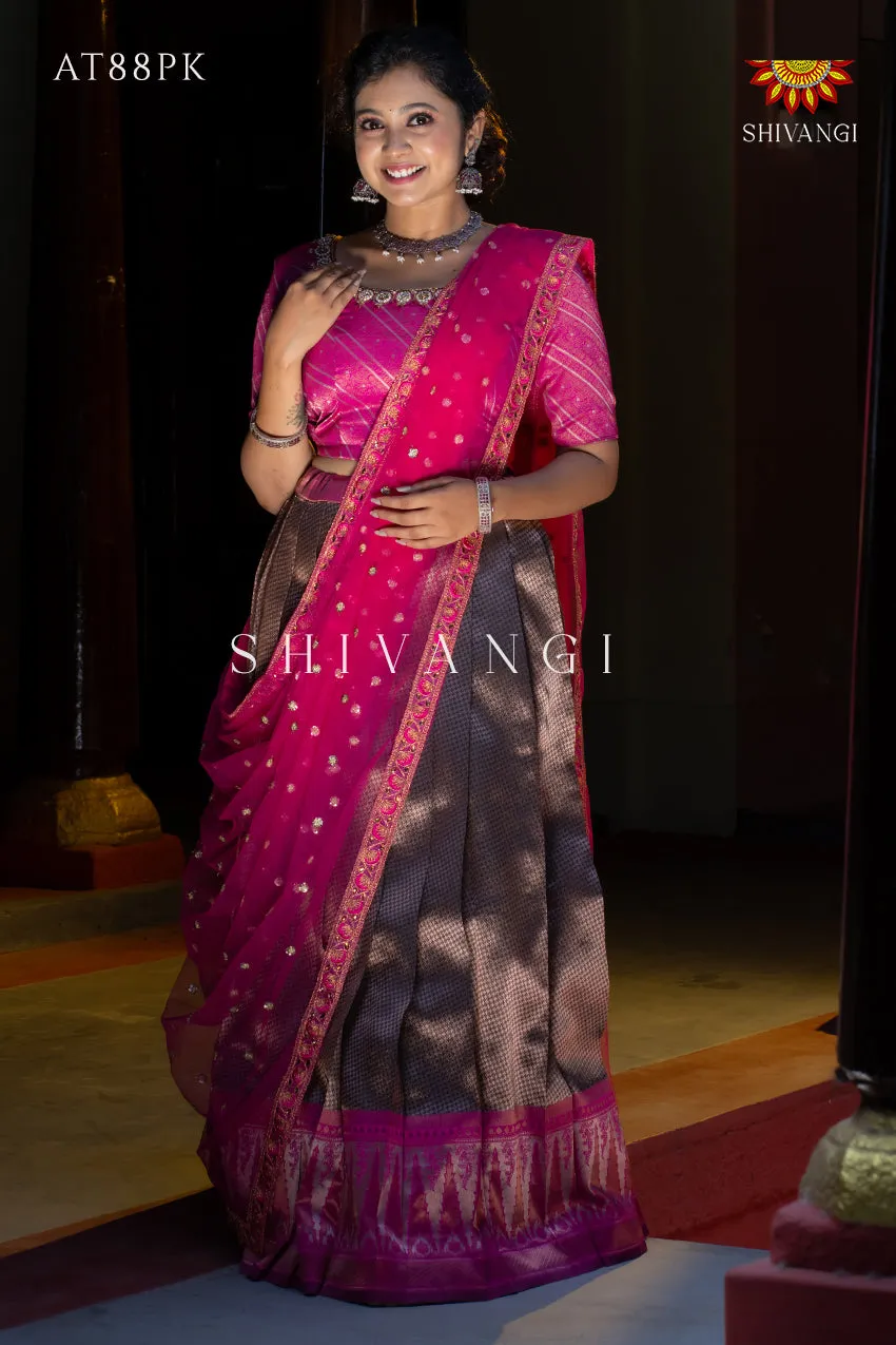 Festive Wear !!! - Pink Silver Fire Lehenga