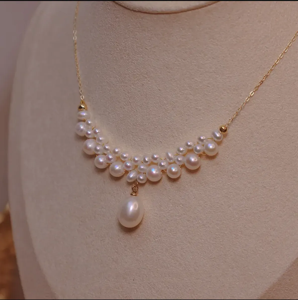 Freshwater Pearl Necklace with 18K Gold Chain for Wedding Brides LJ24