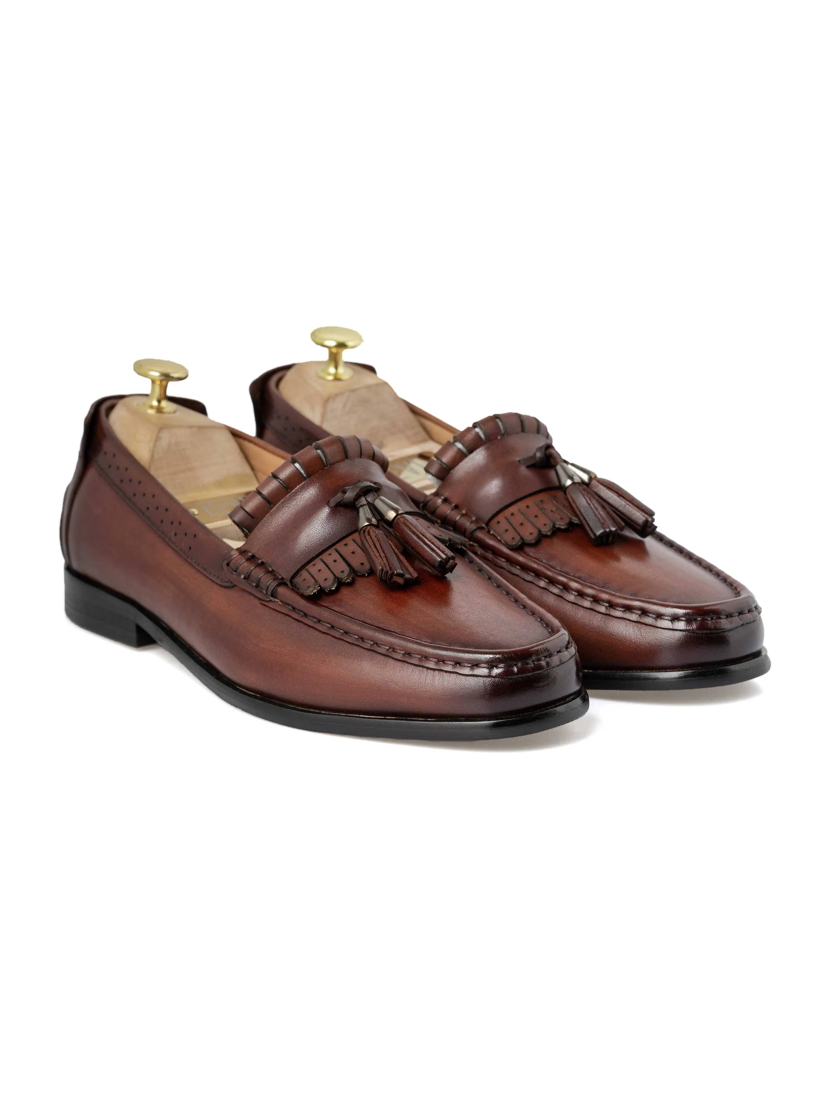 Fringe Classic Loafer - Cognac Tan with Tassel (Hand Painted Patina)