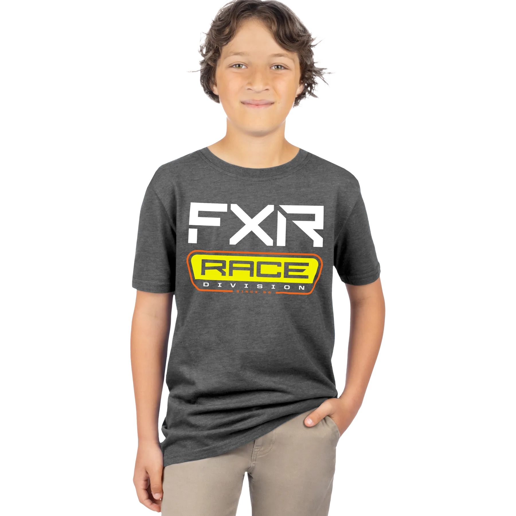 FXR Youth Race Division Tee Char Heath/Hi-Vis