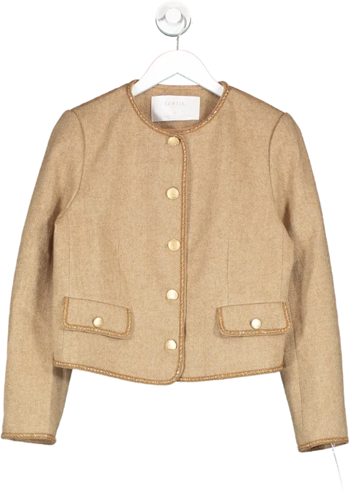 Goelia Brown Washable Wool Round Neck Single-breasted Women Jacket UK 10