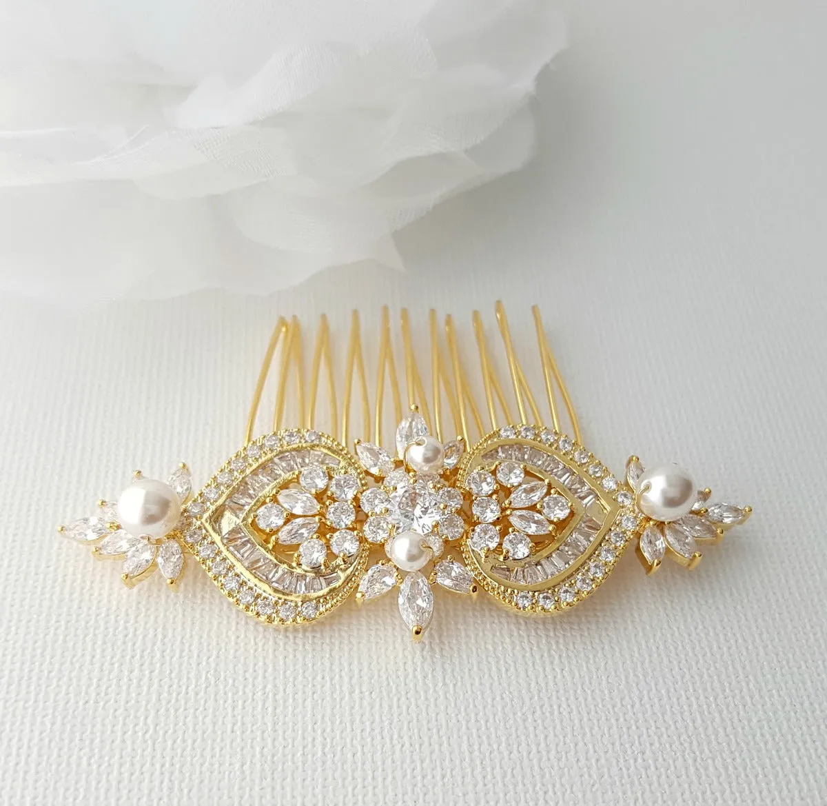 Gold Hair Comb for Wedding-Rosa