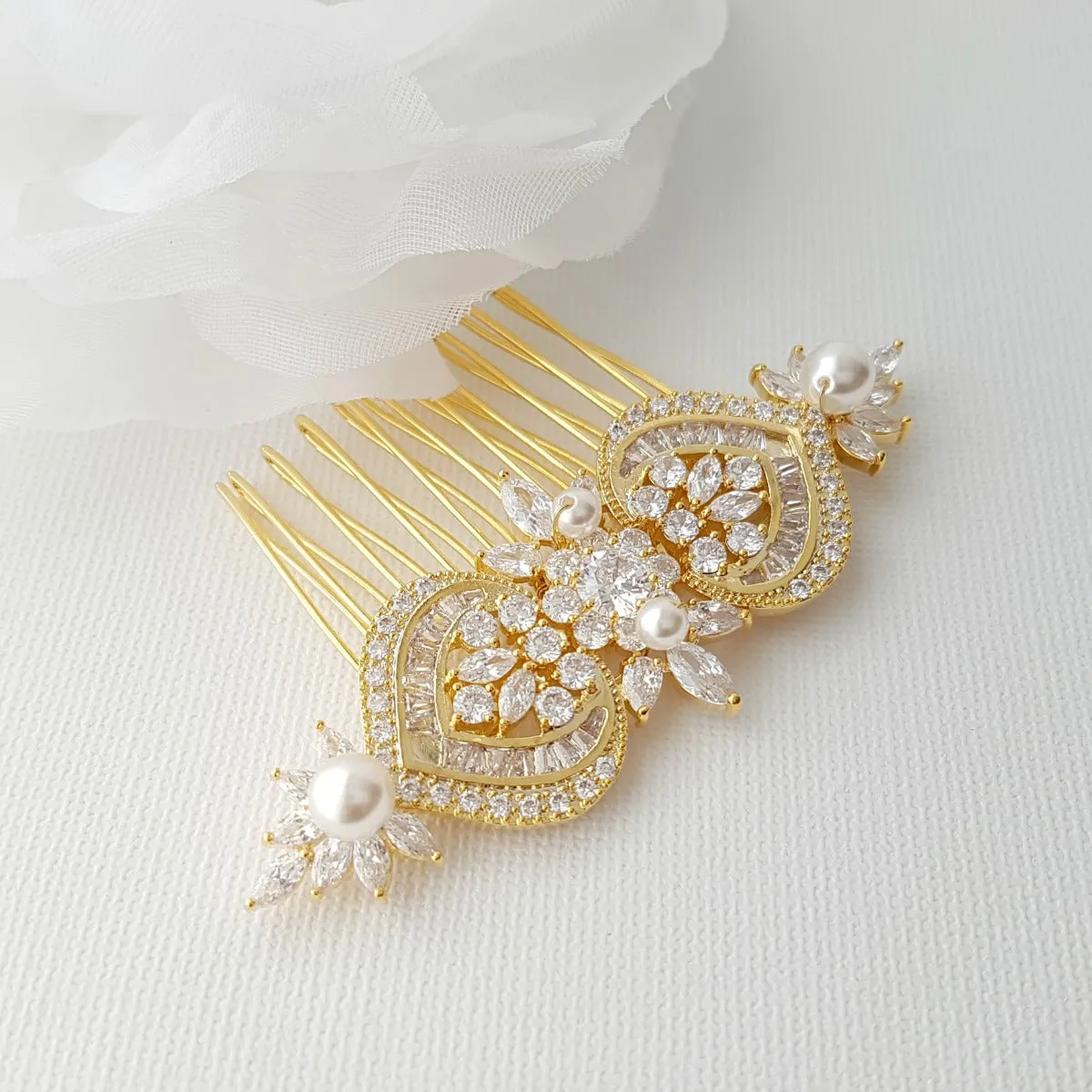 Gold Hair Comb for Wedding-Rosa