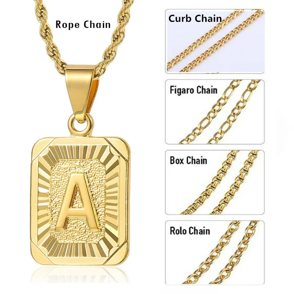 Gold Rectangle Initial Necklace