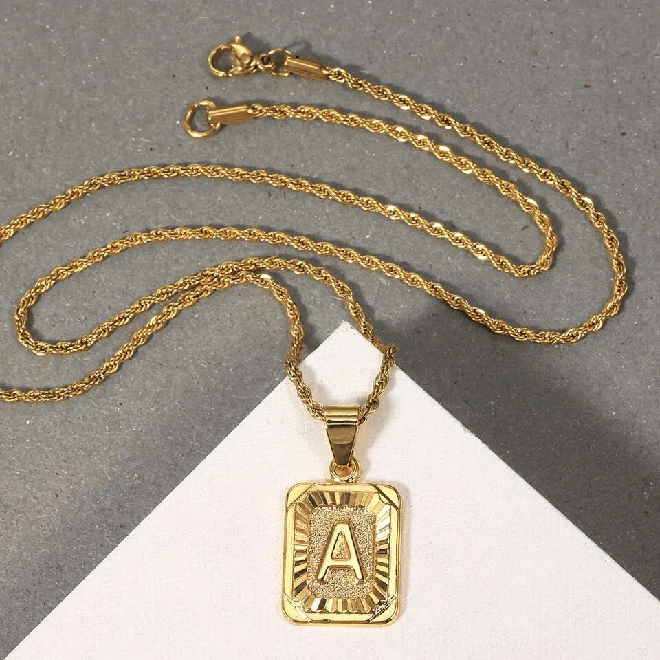 Gold Rectangle Initial Necklace