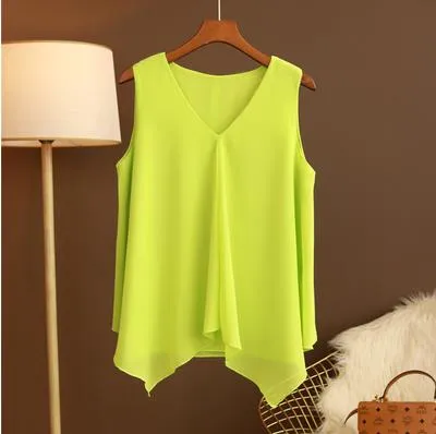 GRACE Design Women's Fashion Premium Top Quality Stylish Chiffon Yellow Blue White Red Sleeveless Blouse Top