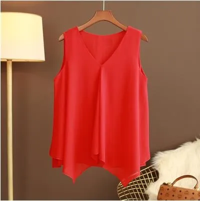 GRACE Design Women's Fashion Premium Top Quality Stylish Chiffon Yellow Blue White Red Sleeveless Blouse Top