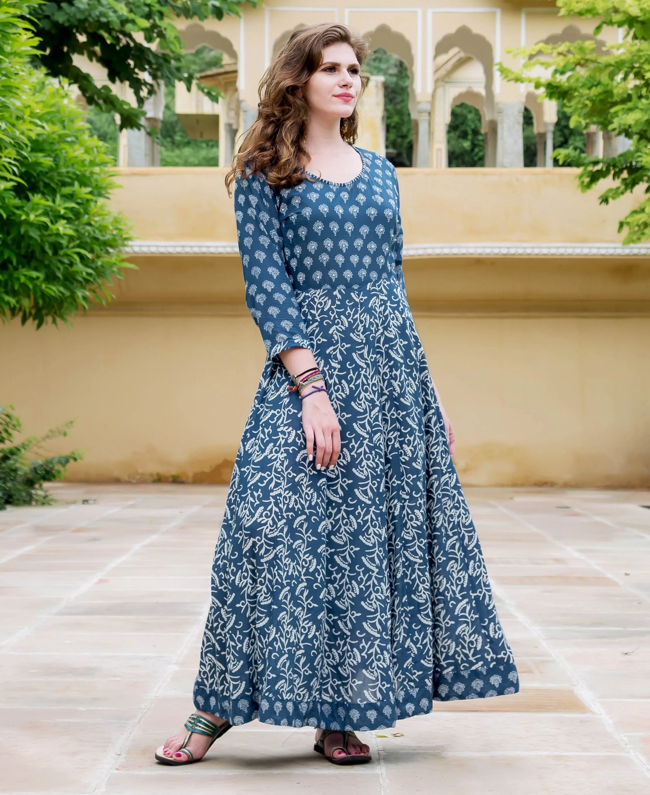 Indigo Printed Flared Dress