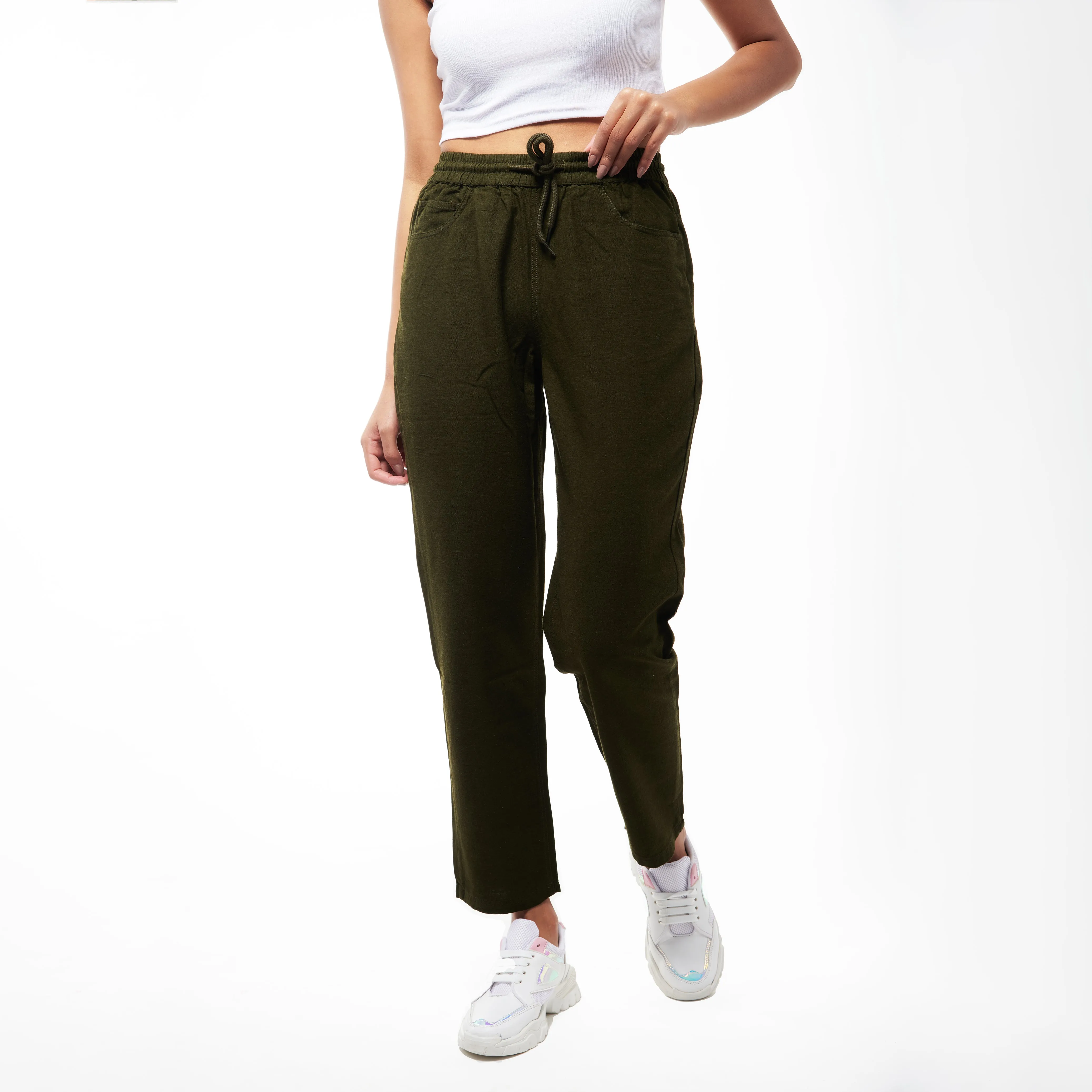 IZF Olive Linen Blend Women Pants