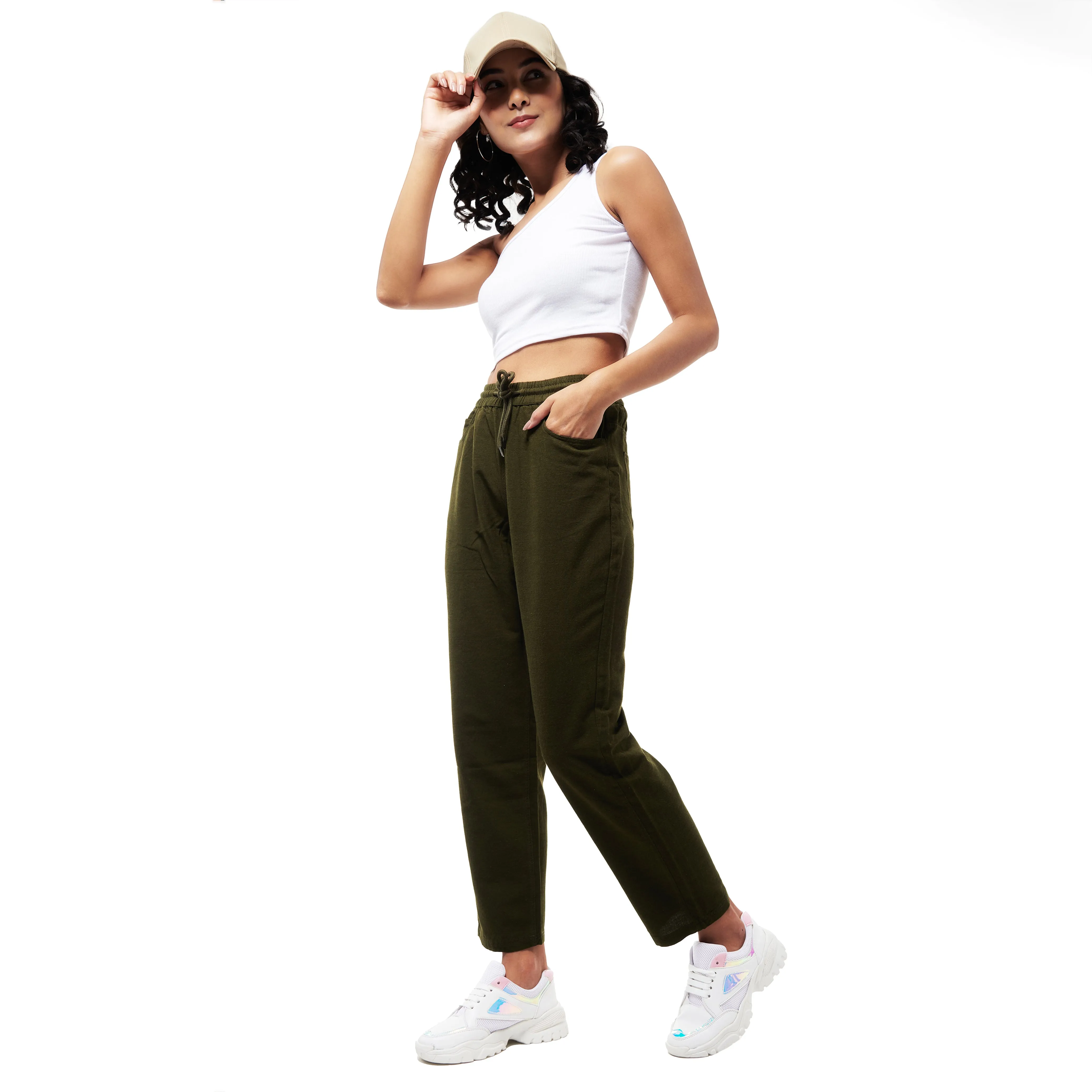 IZF Olive Linen Blend Women Pants