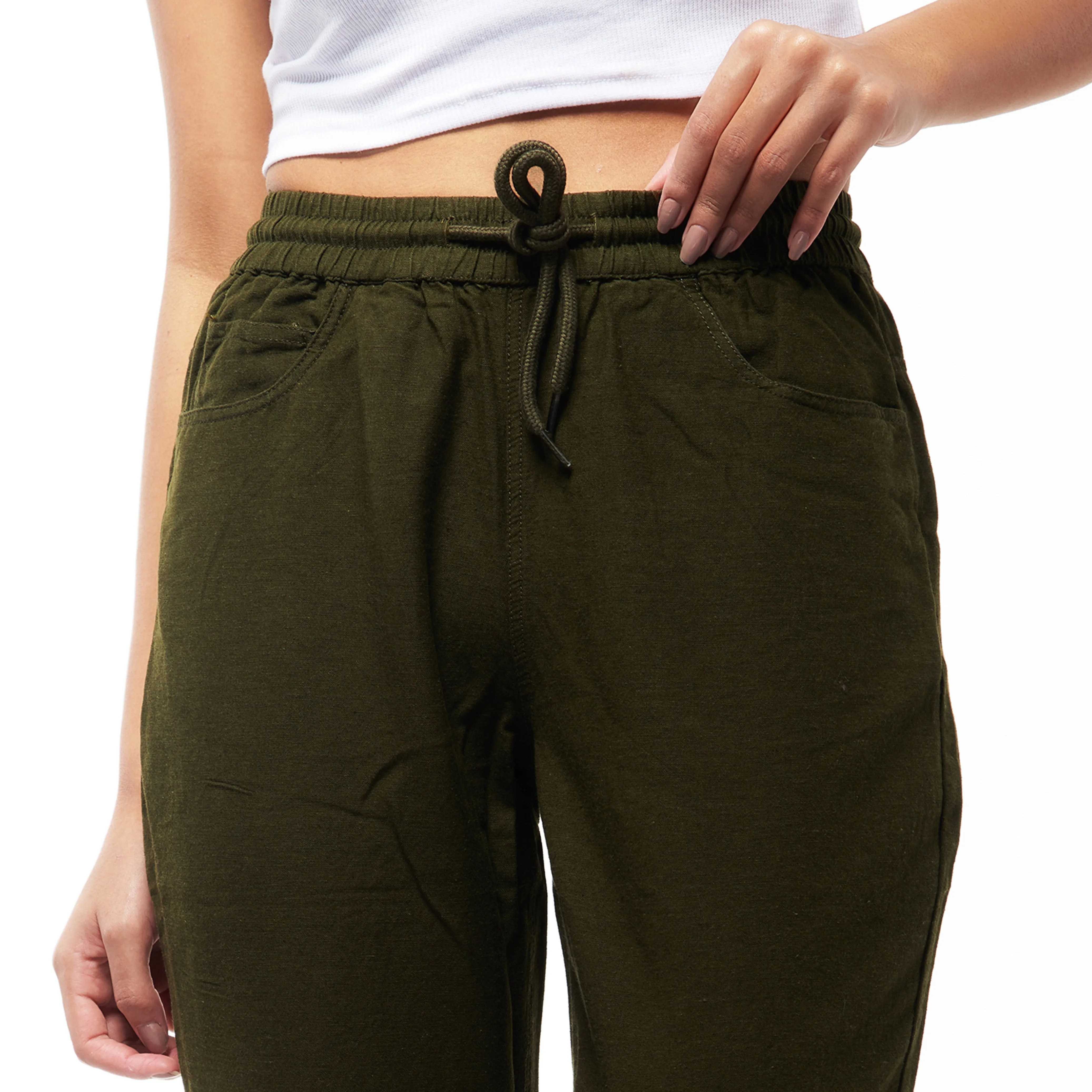 IZF Olive Linen Blend Women Pants