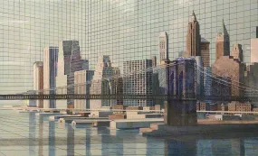 James Sundquist New York City Skyline and Brooklyn Bridge Lithograph