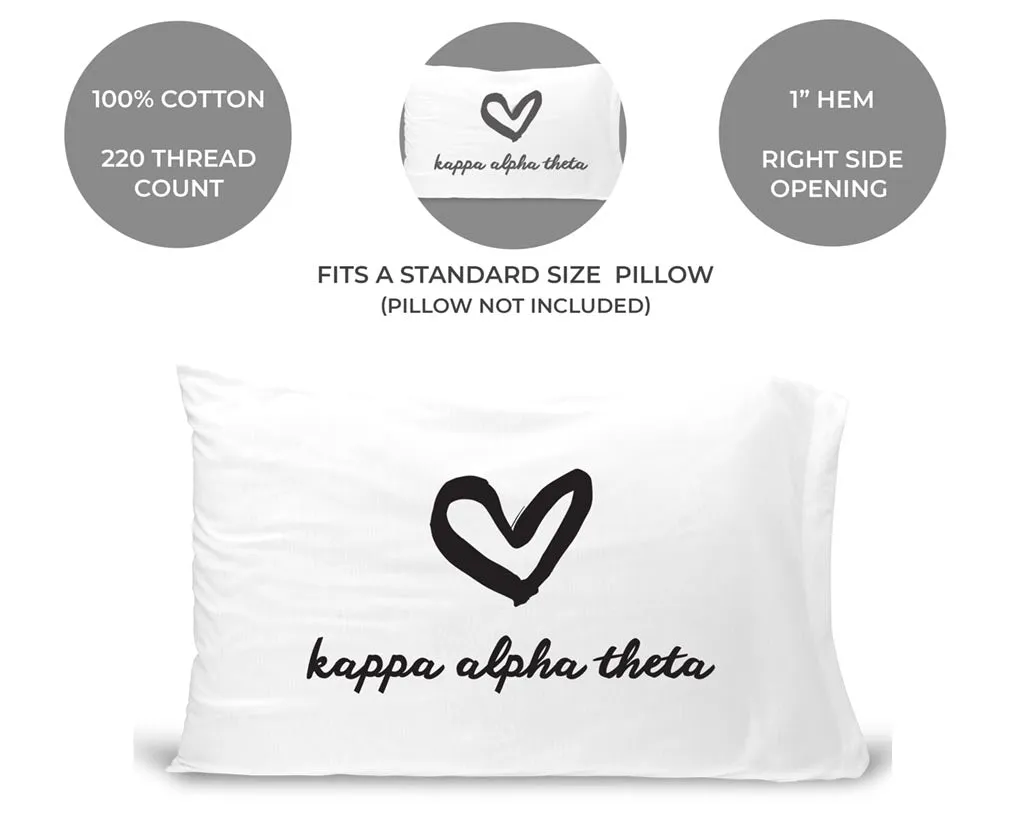 Kappa Alpha Theta Sorority Name with Heart Design on Printed Pillowcase