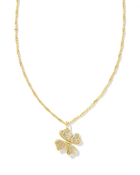 Kendra Scott Clover Pendant Necklace in White Crystal and Gold Plated