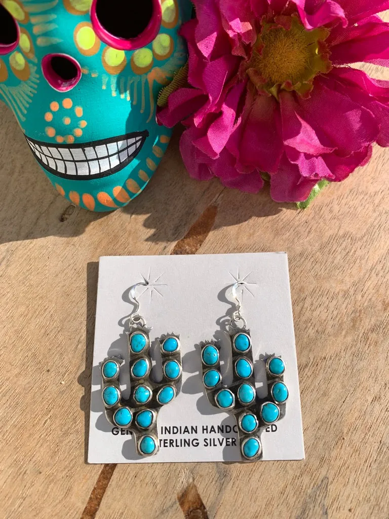 Kingman Turquoise Cactus Dangle Earrings