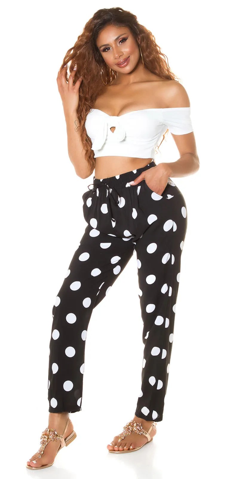 Koucla Trendy High Waist Pants With Dots