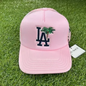 LA Palm Mesh Trucker Hat (Light Pink/Navy)