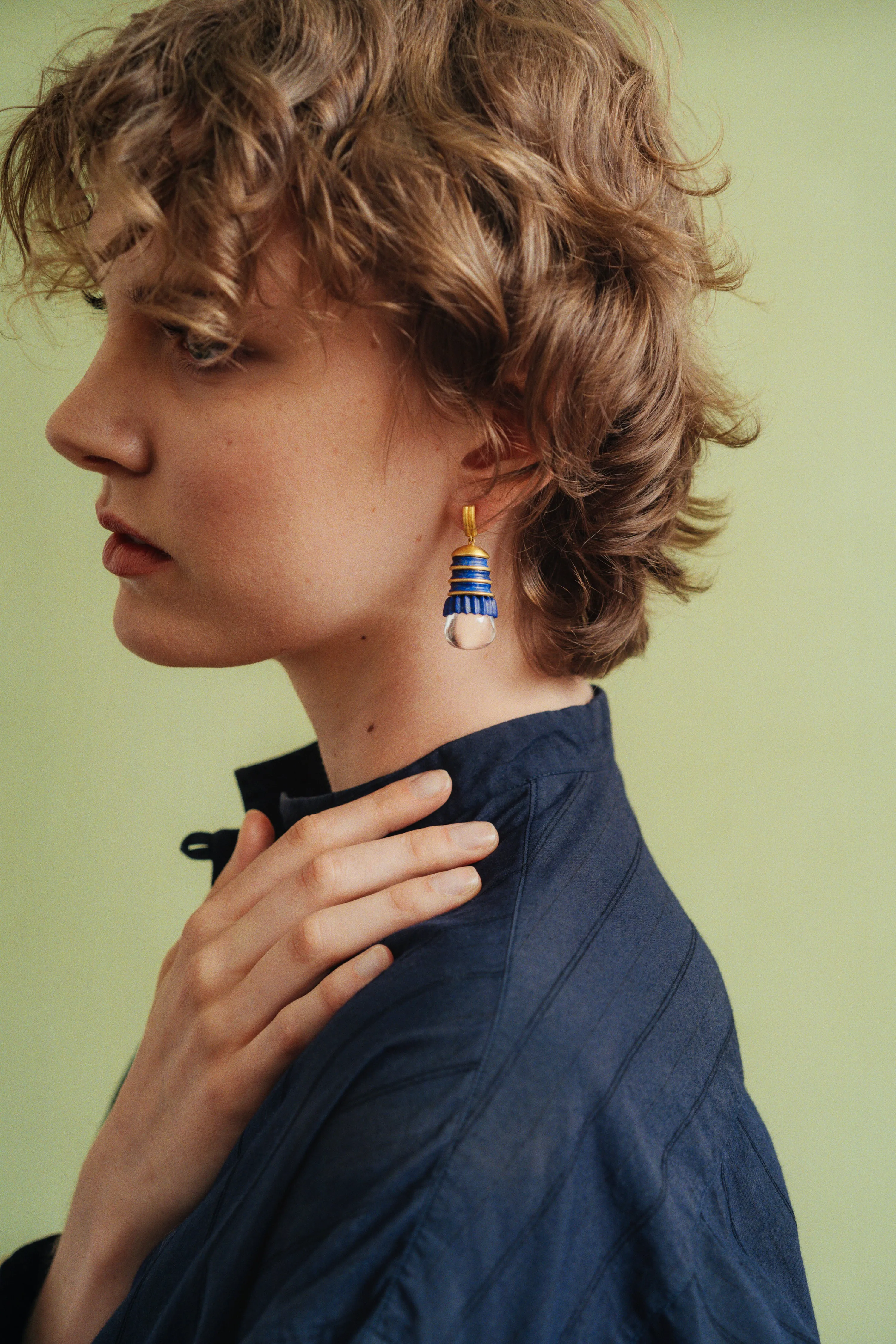 Lapis and Rock Crystal Pyxis Earrings