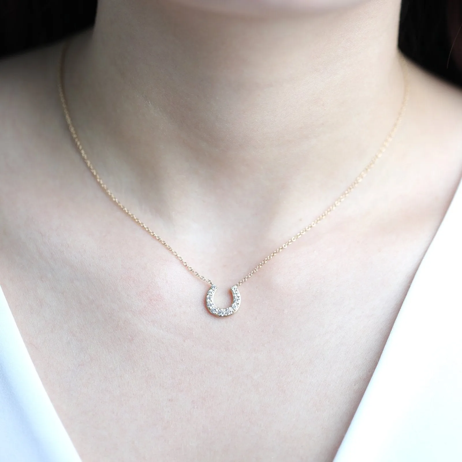 Lucky Diamond Pavé Horseshoe Pendant Necklace