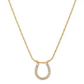 Lucky Horseshoe Pave Charm Necklace - Gold