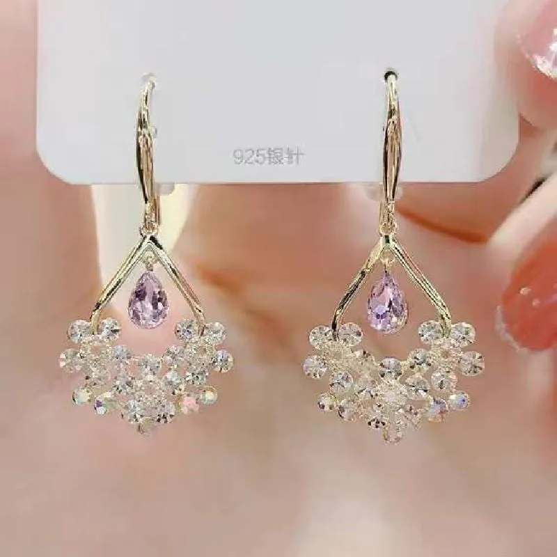 Luxury Water Drop Flower Amethyst Zircon Earrings