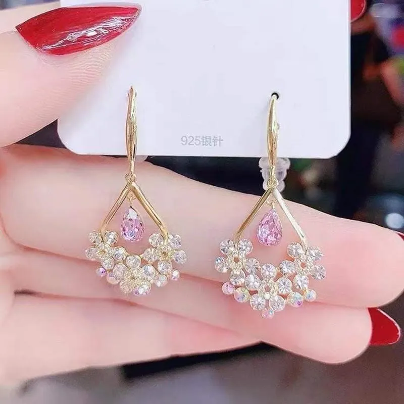 Luxury Water Drop Flower Amethyst Zircon Earrings