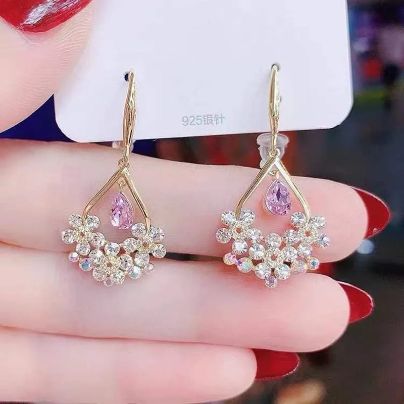 Luxury Water Drop Flower Amethyst Zircon Earrings