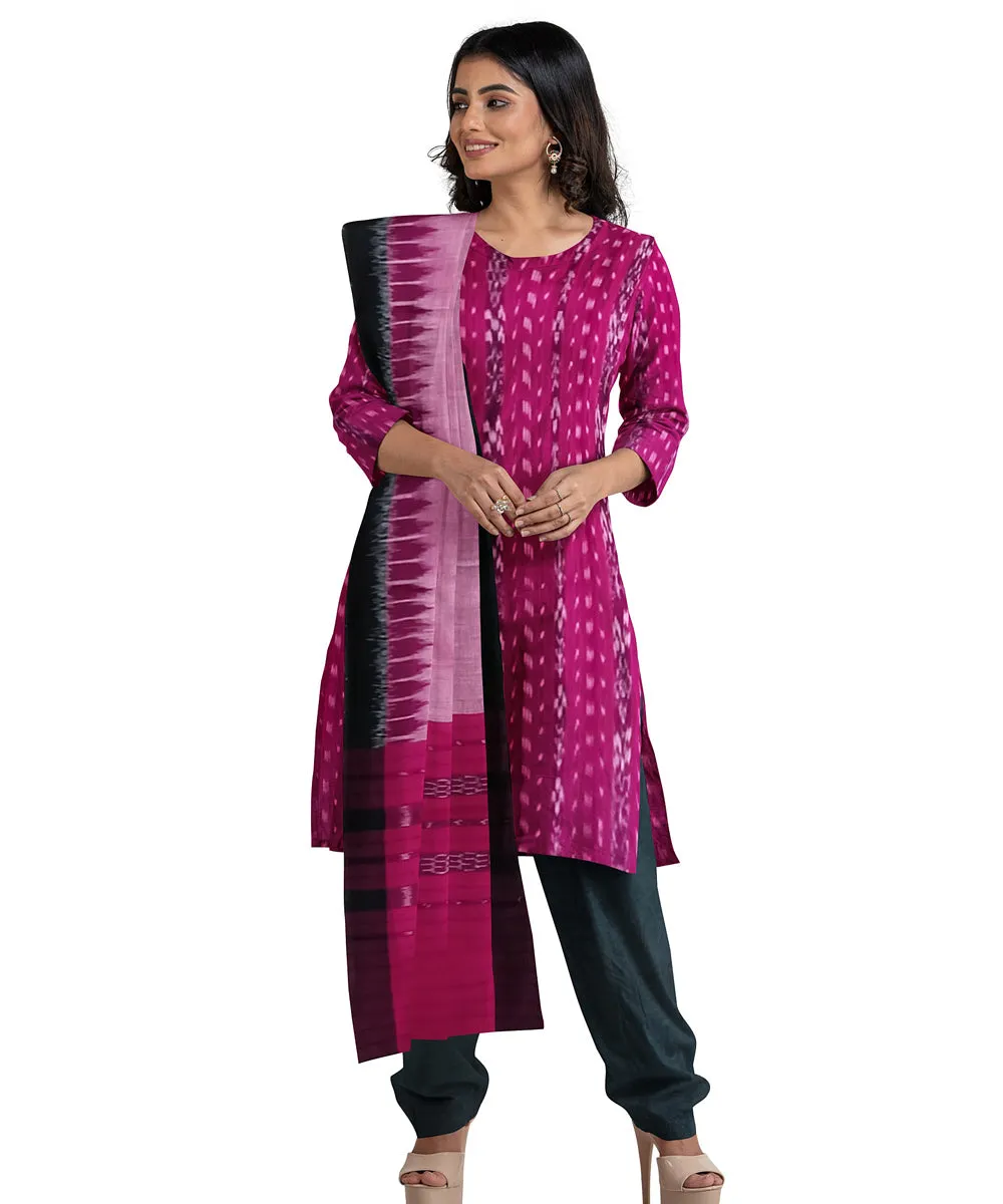 Magenta black handwoven cotton nuapatna dress material