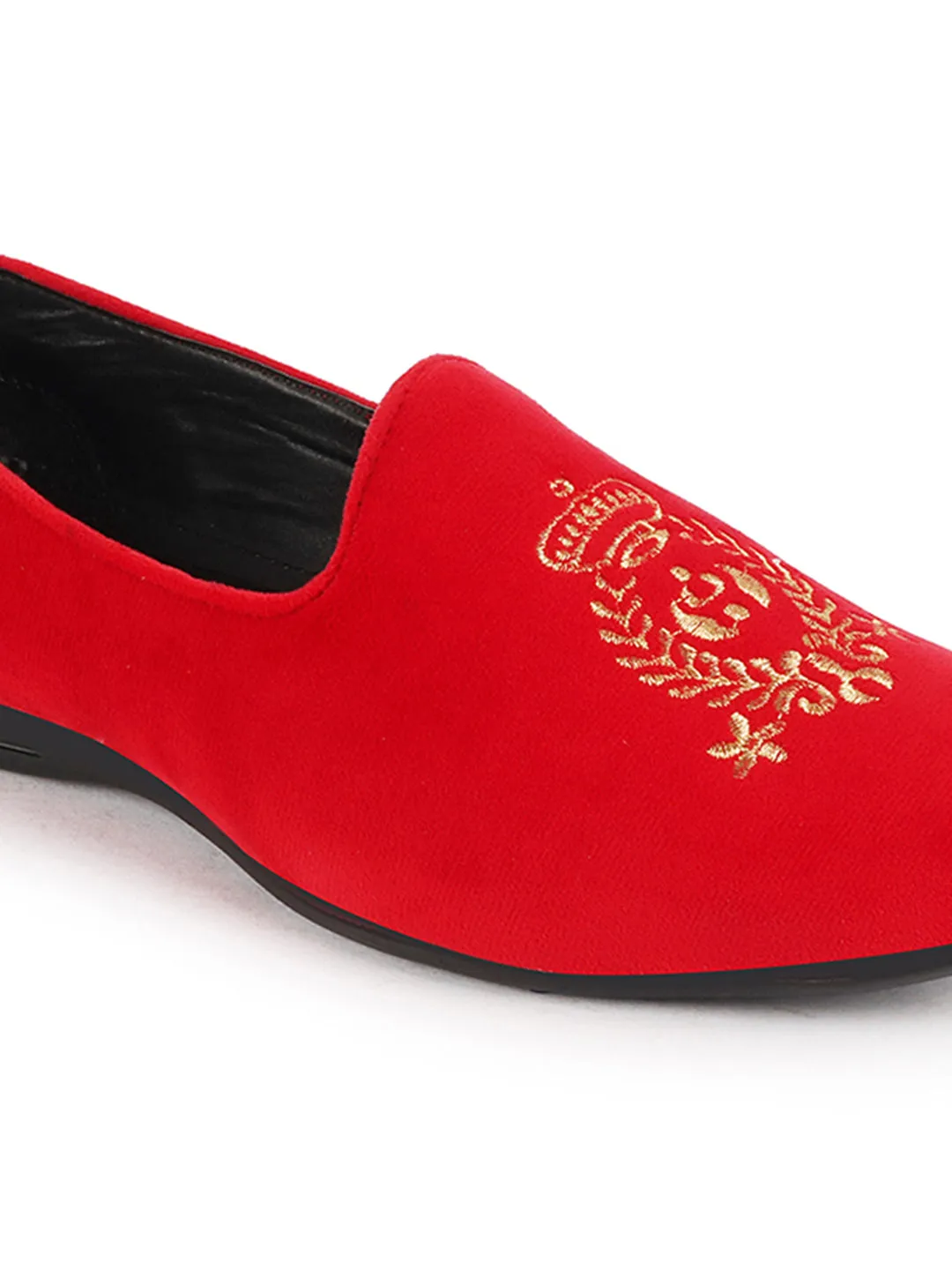 Men Rose Red Velvet Embroidery Party Casual Loafer Shoes