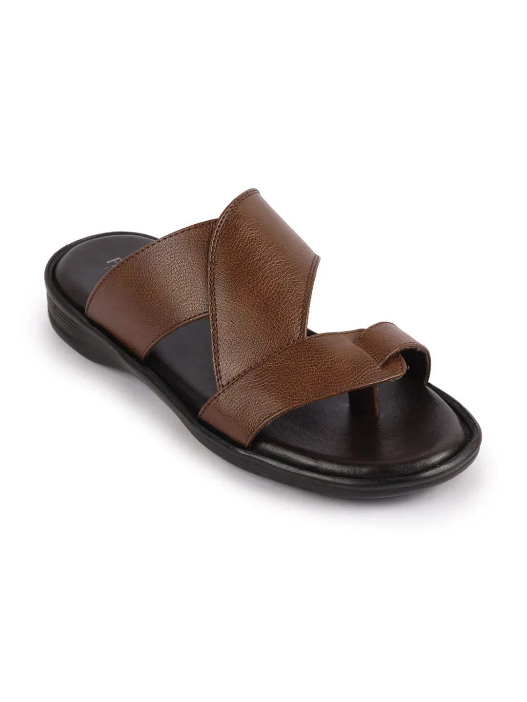 Men Tan Daily Indoor Outdoor Multi Strap Toe Ring Slip On Slipper