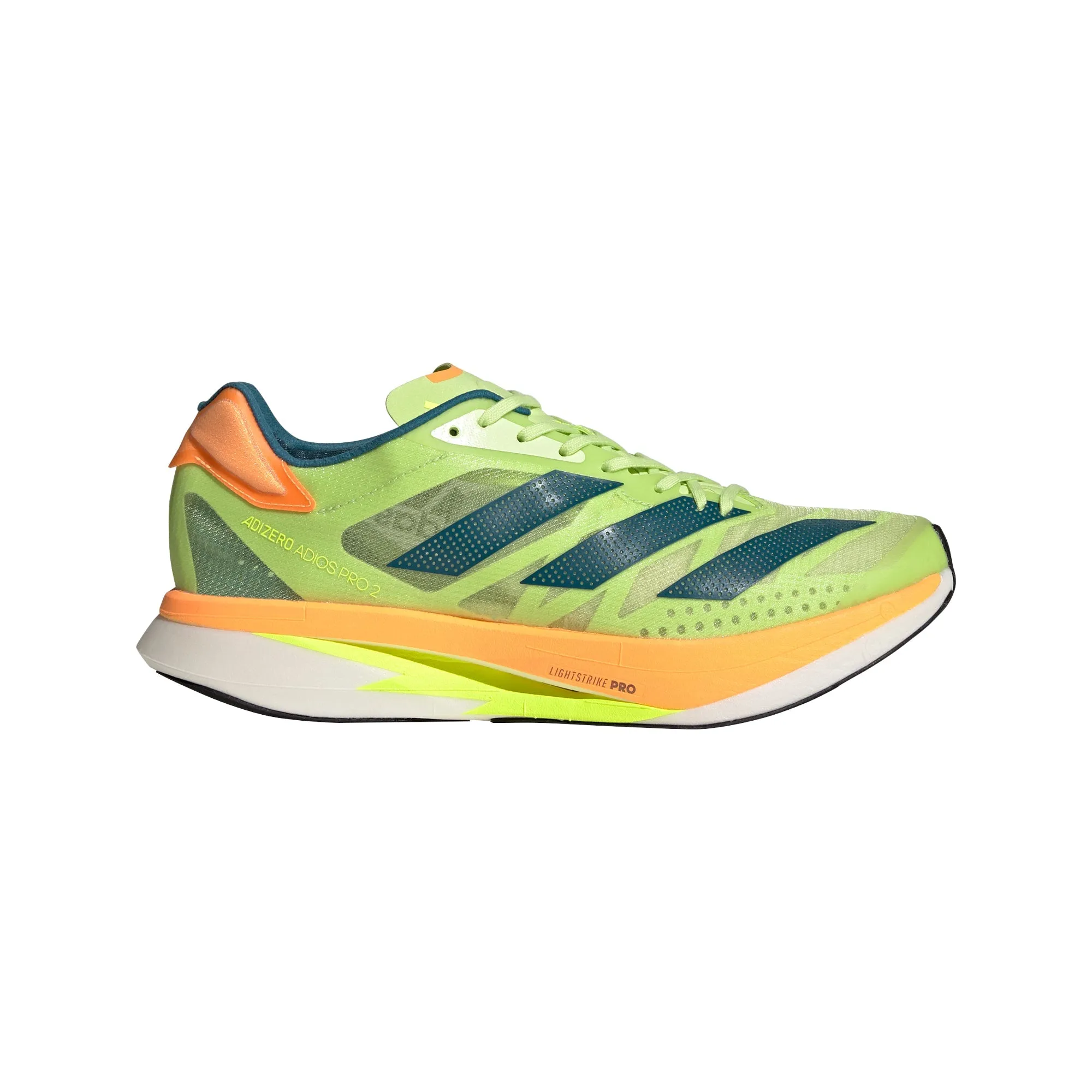 Men's adidas Adizero Adios Pro 2 Pulse, Lime/Real Teal/Flash Orange, 10.5 D Medium