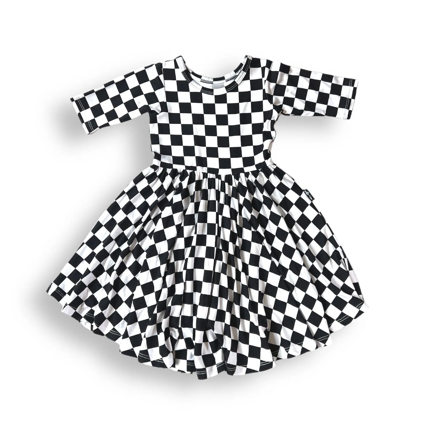 MID SLEEVE TWIRL DRESS- B W Check