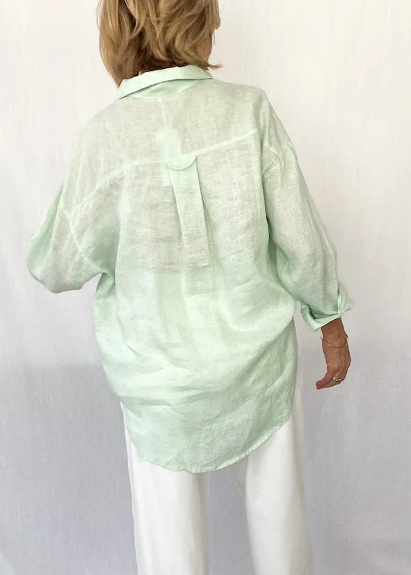 Millie Button Up Linen Shirt - Seafoam