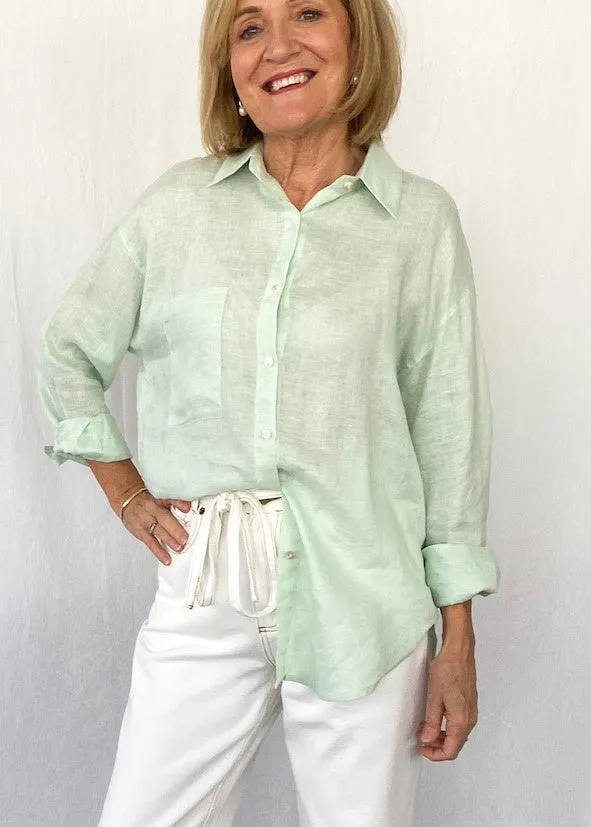 Millie Button Up Linen Shirt - Seafoam