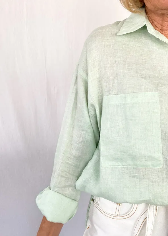 Millie Button Up Linen Shirt - Seafoam