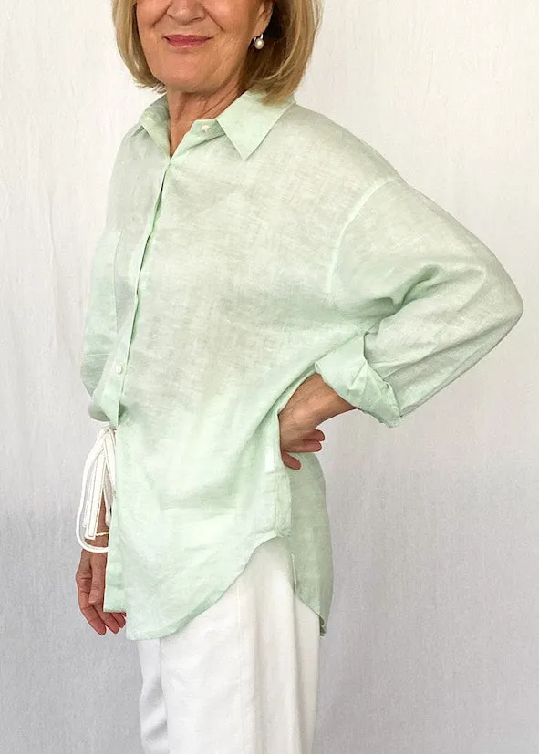 Millie Button Up Linen Shirt - Seafoam