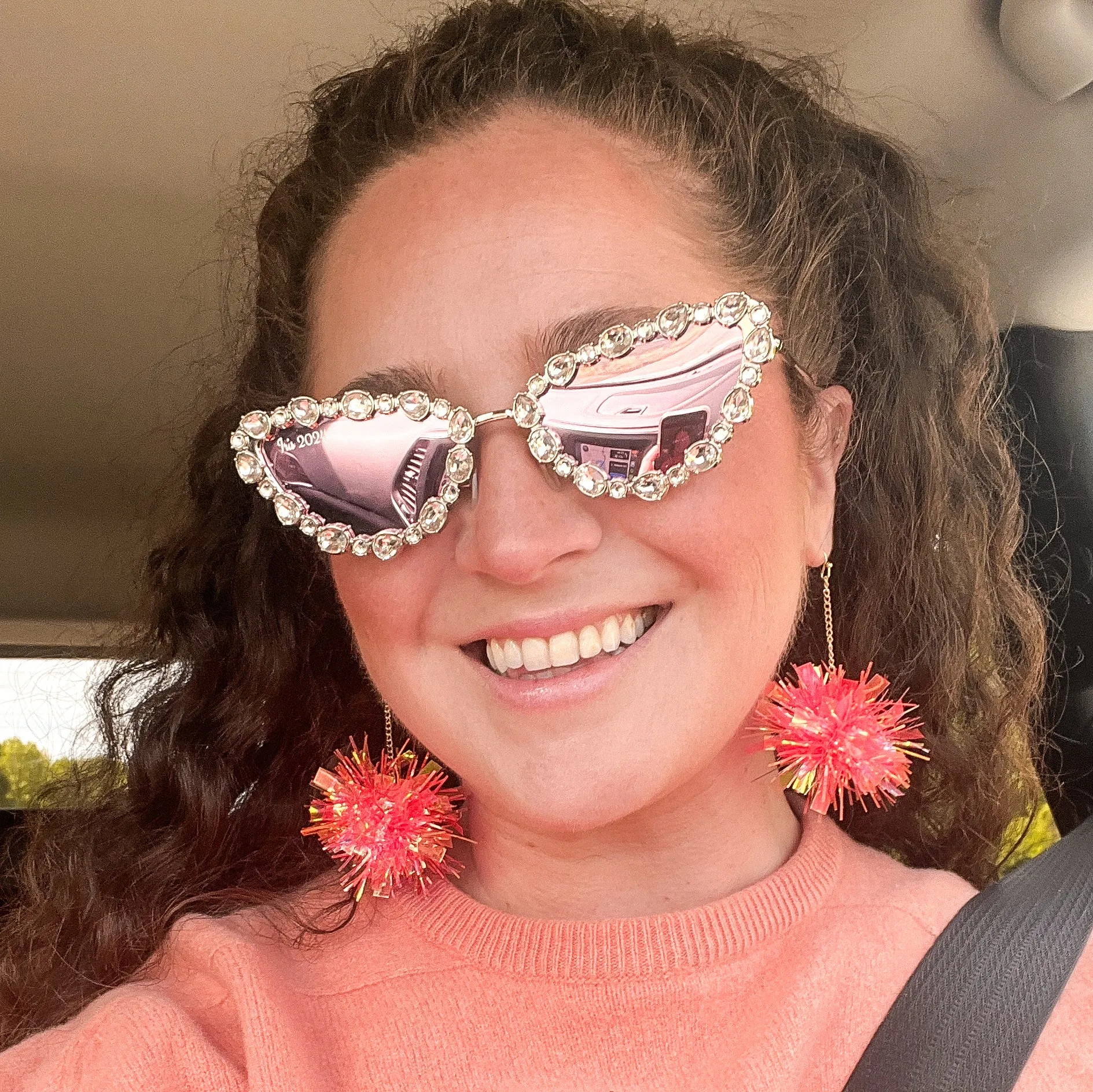 Mini Salmon Pink Pom Pom Earrings